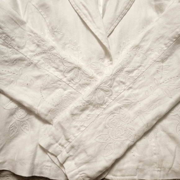 Vintage Women's Blazer White Embroidered Collared 100% Linen BOHO Western Floral - Picture 6 of 14